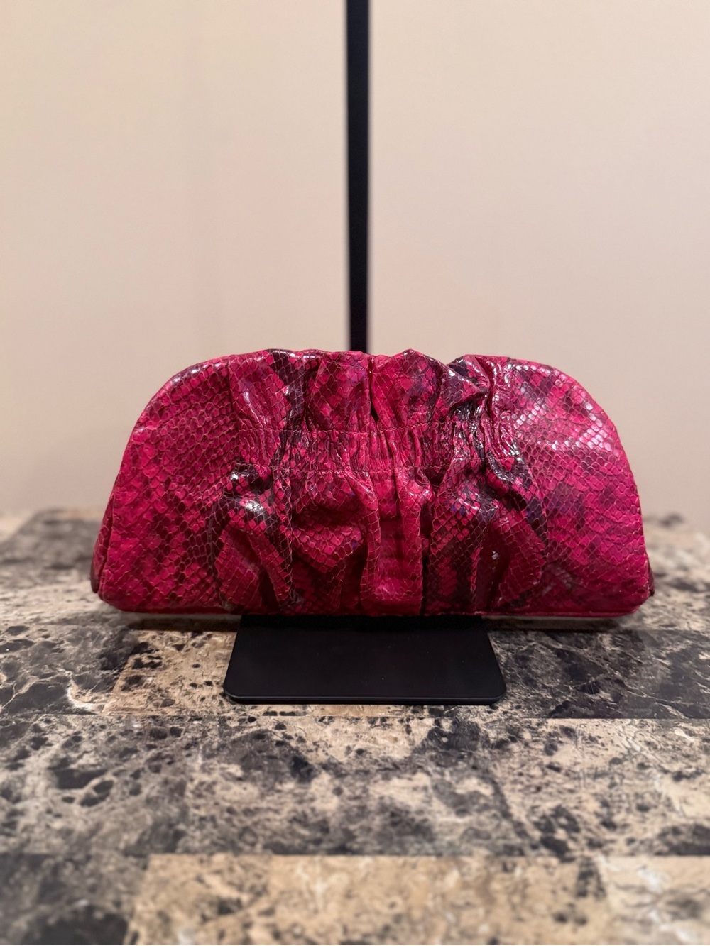 Henri Bendel Red Snakeskin Print Shoulder Bag/Clutch - Gunmetal Hardware - Picture 4 of 15